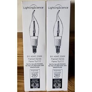 2 Lightning Science B11 40WE 2250K Filament Series Flame Tip E12 Bulbs See Pic